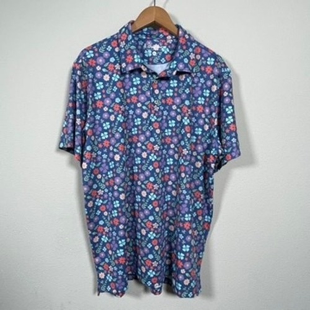 Chubbies Polo Shirt Mens XL Blue Floral Golfcore Performance Short Sleeve